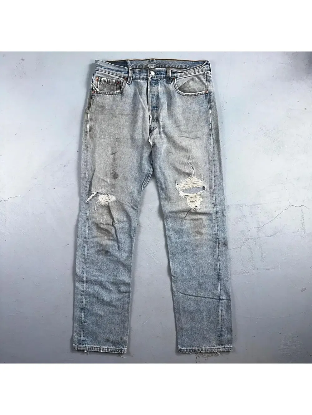 Levis 501 Vintage 90s USA XX Straight Leg Jeans Blue Thrashed 34x34 Act 33x32